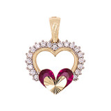 Heart Pendant Red or Green CZ Yellow Gold 14k [P054-119]