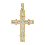 Fancy Cross Pendant Jesus Christ Crucifix CZ Tricolor Gold 14k [P055-014]