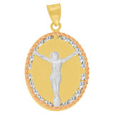 Christ Crucifixion Pendant CZ Tricolor Gold 14k [P055-044]