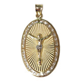 Christ Crucifixion Pendant CZ 18mm Yellow Gold 14k [P055-X41]