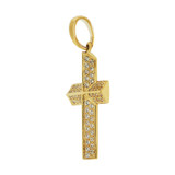 Fancy Cross Pendant CZ 19mm Yellow Gold 14k [P057-001]