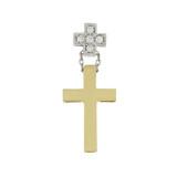 Small Fancy Double Cross Pendant CZ 13mm Yellow Gold 14k [P057-012]