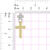 Small Fancy Double Cross Pendant CZ 13mm Yellow Gold 14k [P057-012]