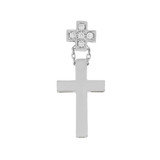 Small Fancy Double Cross Pendant CZ 13mm White Gold 14k [P057-062]