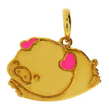 Lucky Piggy Pendant Pink Resin 18mm Yellow Gold 14k [P058-012]