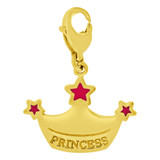 Princess Tiara Crown Pendant Pink Resin 18mm Yellow Gold 14k [P059-020]