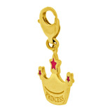 Princess Tiara Crown Pendant Pink Resin 18mm Yellow Gold 14k [P059-020]