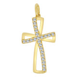 Fancy Religious Cross Pendant CZ 15mm Yellow Gold 14k [P060-020]