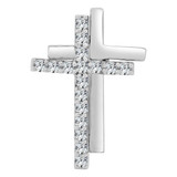 Small Religious Double Cross Charm CZ 16mm White Gold 14k [P060-069]