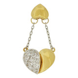 Double Heart Dangling Pendant CZ 14mm Yellow Gold 14k [P061-009]