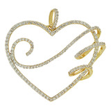 Fancy Heart Pendant CZ 47mm Yellow Gold 14k [P062-018]