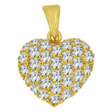Classic Domed Heart Pendant CZ 17mm Yellow Gold 14k [P063-004]