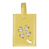 Rectangular Four Leaf Clover Pendant CZ 10mm Yellow Gold 14k [P063-013]