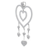 Fancy Multi Heart Drop Pendant CZ 34mm White Gold 14k [P063-056]