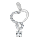 Small Open Heart Pendant CZ 12mm White Gold 14k [P064-058]