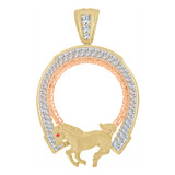 Horse Stallion Coin Bezel Frame Pendant for 50 Pesos Centenario CZ Yellow Gold 14k [P065-020]