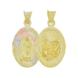 Two Sided Religious Pendant Guadalupe Baptism 18mm Yellow Gold 14k [P066-003]