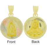 Two Sided Religious Pendant Guadalupe Jesus Christ 13mm Tricolor Gold 14k [P066-018]