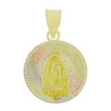 Two Sided Religious Pendant Guadalupe Jesus Christ 13mm Tricolor Gold 14k [P066-018]