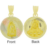 Two Sided Religious Pendant Guadalupe Jesus Christ 16mm Tricolor Gold 14k [P066-019]