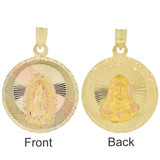 Guadalupe Religious Pendant Round Diacut 26mm Tricolor Gold 14k [P066-023]