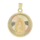 Guadalupe Religious Pendant Round Diacut 26mm Tricolor Gold 14k [P066-023]