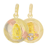 Two Sided Religious Pendant Guadalupe Jesus Christ 32mm Tricolor Gold 14k [P066-032]