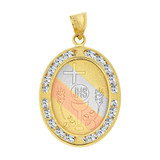 Communion Confirmation Pendant CZ 17mm Tricolor Gold 14k [P067-014]