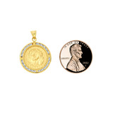 Christ Jesus Religious Pendant CZ 18mm Yellow Gold 14k [P067-022]