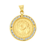 Christ Jesus Religious Pendant CZ 18mm Yellow Gold 14k [P067-022]