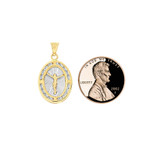 Christ Jesus Crucifixion Pendant CZ 14mm Yellow and White Gold 14k [P067-023]