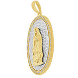 Virgin Guadalupe Medal Pendant CZ Oval 18mm Yellow and White Gold 14k [P068-003]