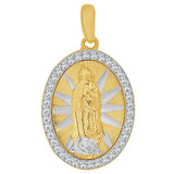 Virgin Guadalupe Medal Pendant CZ Oval 13mm Yellow and White Gold 14k [P068-005]