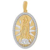 Virgin Guadalupe Medal Pendant CZ Oval 16mm Yellow and White Gold 14k [P068-006]