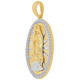 Virgin Guadalupe Medal Pendant CZ Oval 16mm Yellow and White Gold 14k [P068-006]