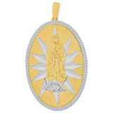 Virgin Guadalupe Medal Pendant CZ Oval 25mm Yellow and White Gold 14k [P068-008]