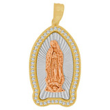 Virgin Guadalupe Medal Pendant CZ Oval 15mm Tricolor Gold 14k [P068-010]
