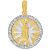 Virgin Guadalupe Medal Pendant CZ Round 15mm Yellow and White Gold 14k [P068-012]