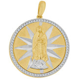 Virgin Guadalupe Medal Pendant CZ Round 25mm Yellow and White Gold 14k [P068-014]