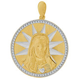 Sacred Heart Christ Medal Pendant CZ Round 25mm Yellow and White Gold 14k [P068-017]
