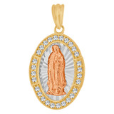 Guadalupe Medal Pendant CZ Oval 13mm Tricolor Gold 14k [P068-018]