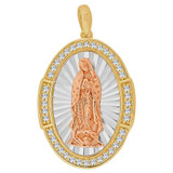 Guadalupe Medal Pendant CZ Oval 17.5mm Tricolor Gold 14k [P068-019]