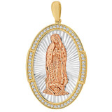 Guadalupe Medal Pendant CZ Oval 23mm Tricolor Gold 14k [P068-020]