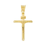 Crucifix Cross 2mm Thick Hollow Tube Pendant 16mm Yellow Gold 14k [P070-011]