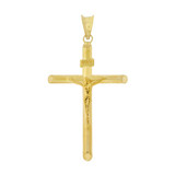 Crucifix Cross 2mm Thick Hollow Tube Pendant 21mm Yellow Gold 14k [P070-013]