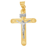 Crucifix Cross 4mm Thick Hollow Tube Pendant 16mm Yellow and White Gold 14k [P070-051]