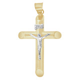 Crucifix Cross 4mm Thick Hollow Tube Pendant 19mm Yellow and White Gold 14k [P070-052]