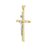 Crucifix Cross 4mm Thick Hollow Tube Pendant 19mm Yellow and White Gold 14k [P070-052]