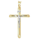 Crucifix Cross 4mm Thick Hollow Tube Pendant 27mm Yellow and White Gold 14k [P070-054]