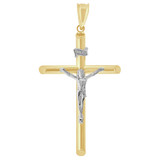 Crucifix Cross 4mm Thick Hollow Tube Pendant 30mm Yellow and White Gold 14k [P070-055]